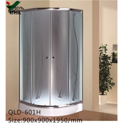 Frosted tempered glass shower enclosure of sector shape and aluminum alloy frame